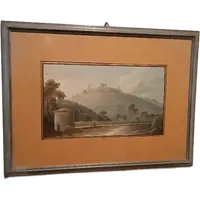 Aquarelle ancienne sur papier datant du début du XIXe siècle – paysage