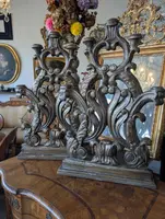 Coppia di candelieri d'altare a cinque luci in legno intagliato e argentato – Toscana, XVIII secolo