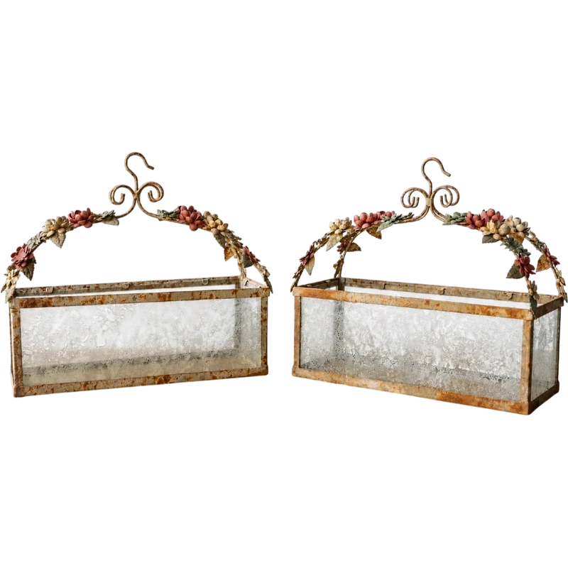 Pair of wrought-iron and glass planters, Ligurian Riviera, 1950s