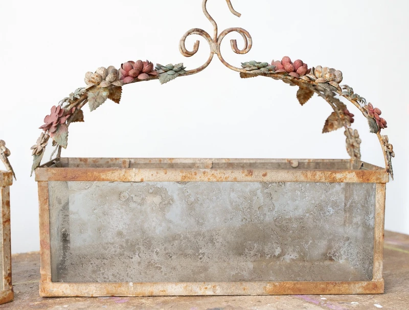 Pair of wrought-iron and glass planters, Ligurian Riviera, 1950s