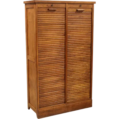 Antique oak filing cabinet with sliding doors