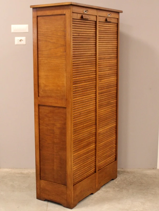 Antique oak filing cabinet with sliding doors