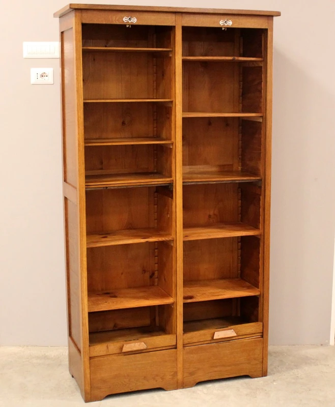 Antique oak filing cabinet with sliding doors
