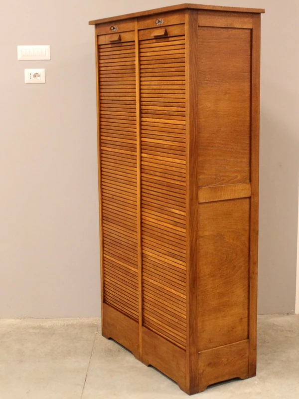 Antique oak filing cabinet with sliding doors
