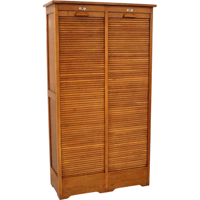 Antique oak filing cabinet with sliding doors
