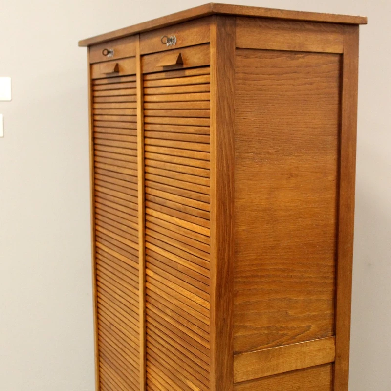 Antique oak filing cabinet with sliding doors
