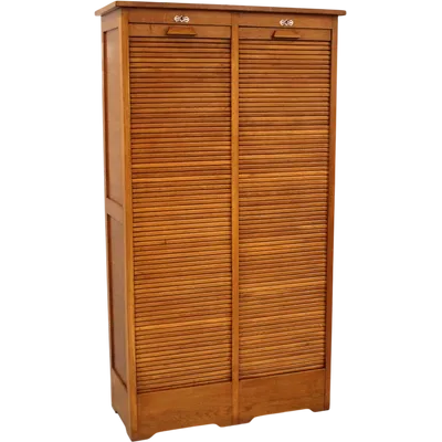 Antique oak filing cabinet with sliding doors