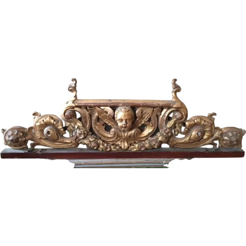 Grande antico fregio in legno dorato e intagliato xix secolo