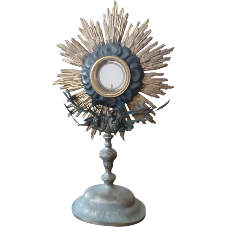 Ostensoir ancien en métal argenté et en partie en argent, H. 53 cm