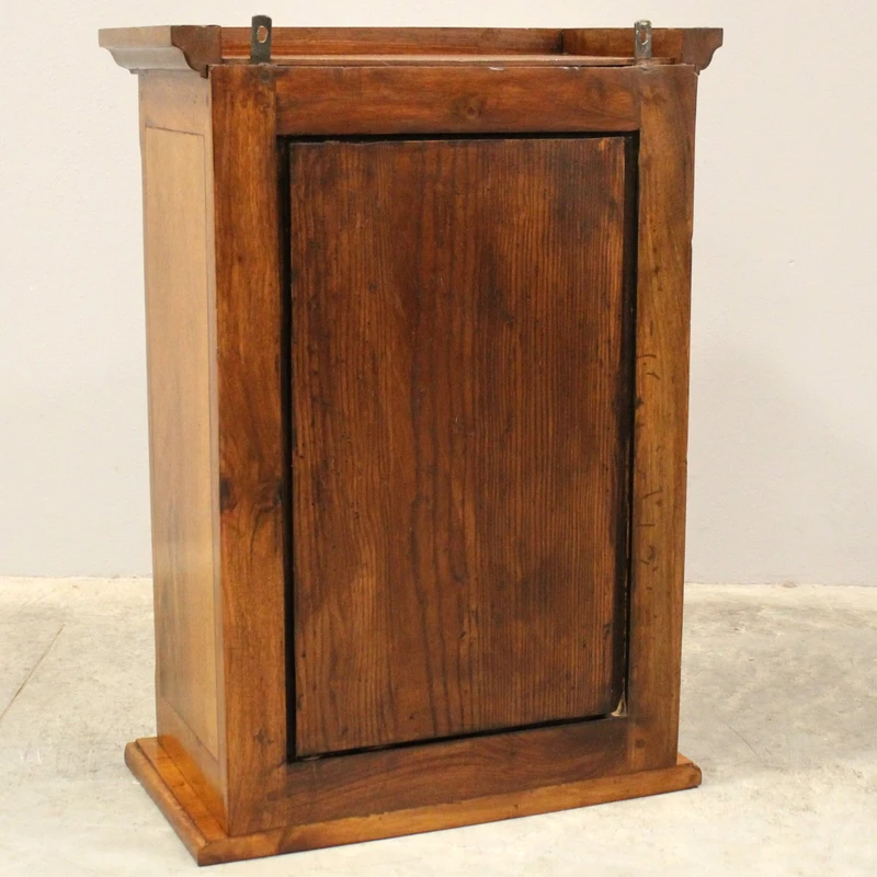 19th-century walnut wall-mounted glass display cabinet