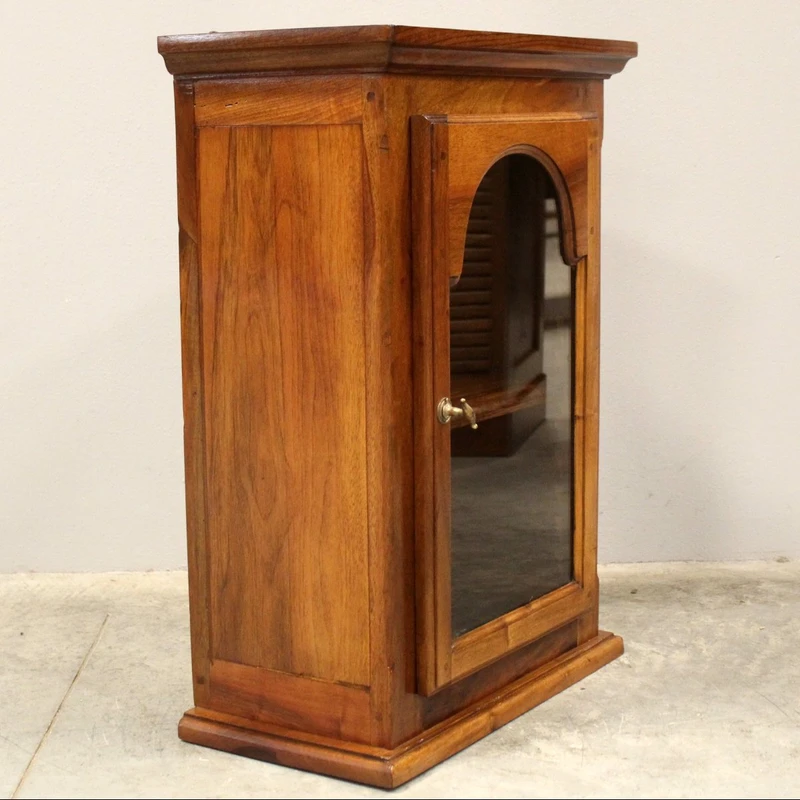 19th-century walnut wall-mounted glass display cabinet