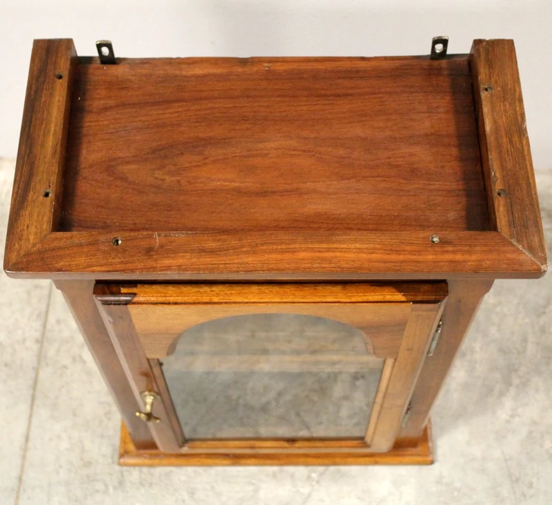 19th-century walnut wall-mounted glass display cabinet