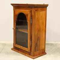 19th-century walnut wall-mounted glass display cabinet