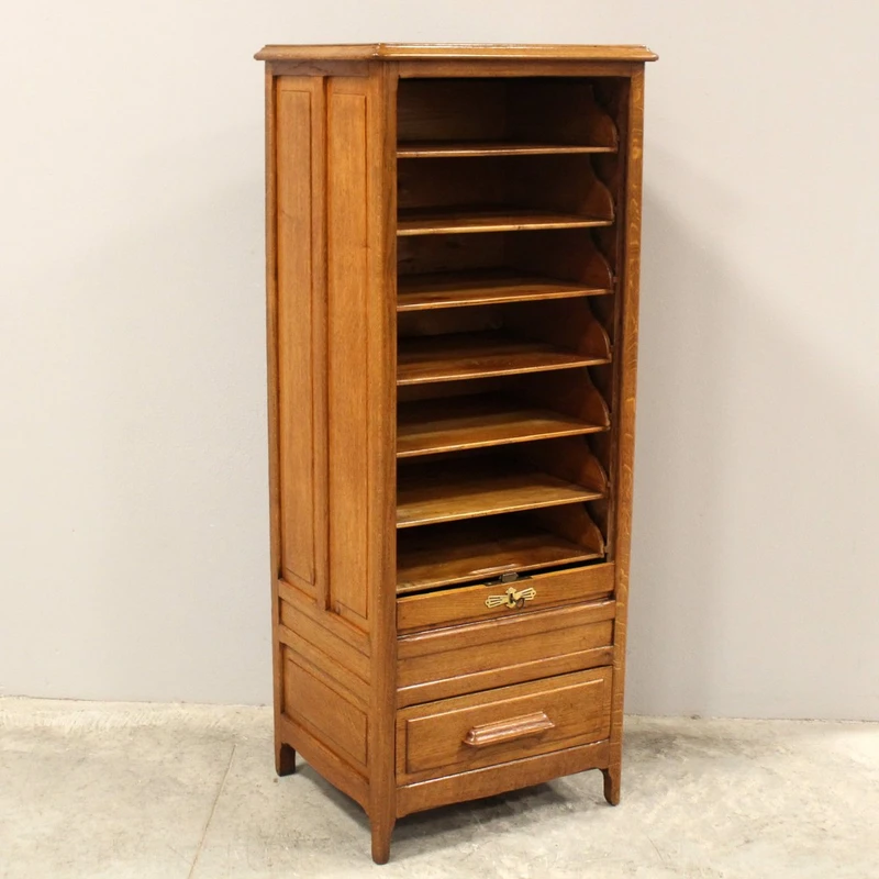 Ancien classeur à volets coulissants pour archives, en chêne