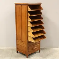 Ancien classeur à volets coulissants pour archives, en chêne