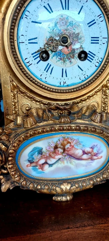 Antico Orologio Da Tavolo Bronzo Dorato porcellana sevres Francia Fine 800