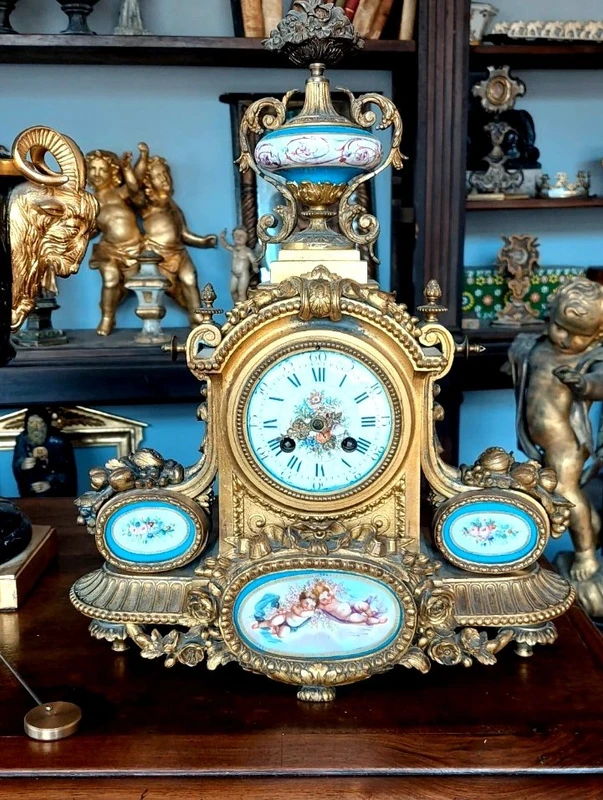 Antico Orologio Da Tavolo Bronzo Dorato porcellana sevres Francia Fine 800