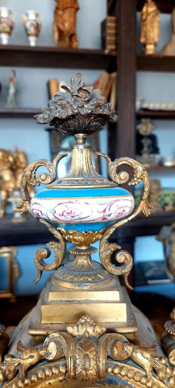 Antico Orologio Da Tavolo Bronzo Dorato porcellana sevres Francia Fine 800