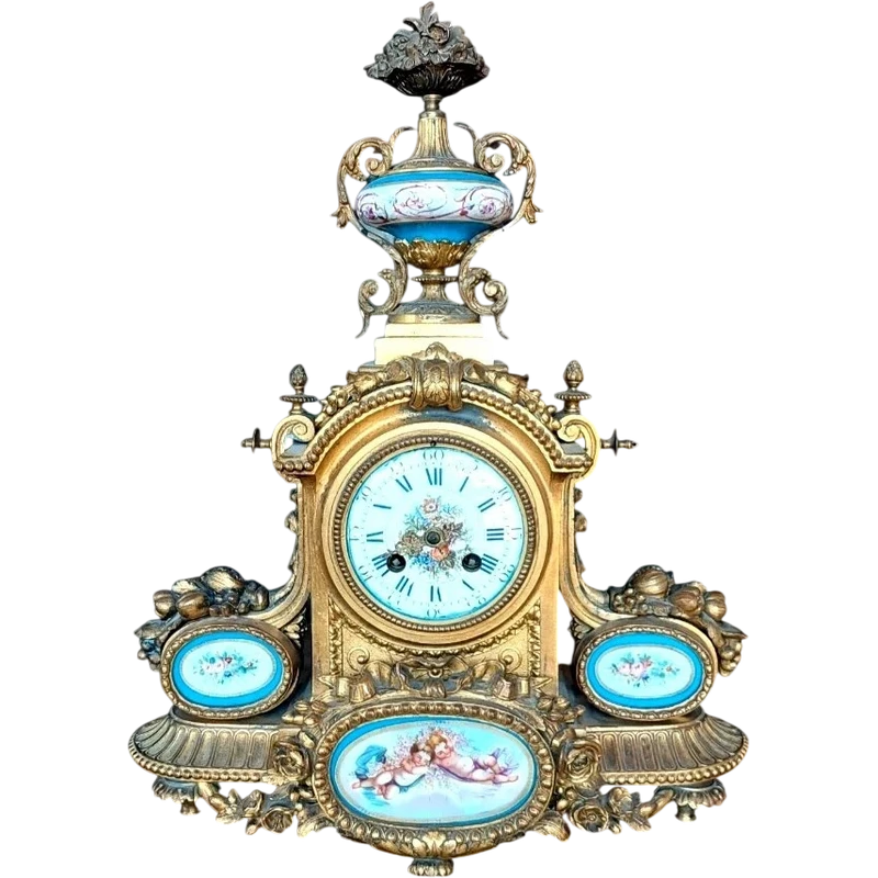 Antico Orologio Da Tavolo Bronzo Dorato porcellana sevres Francia Fine 800