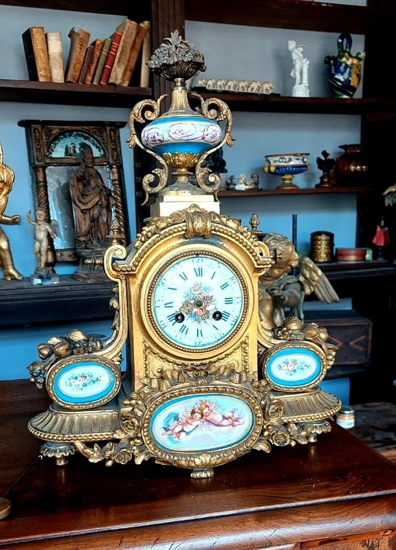 Antico Orologio Da Tavolo Bronzo Dorato porcellana sevres Francia Fine 800