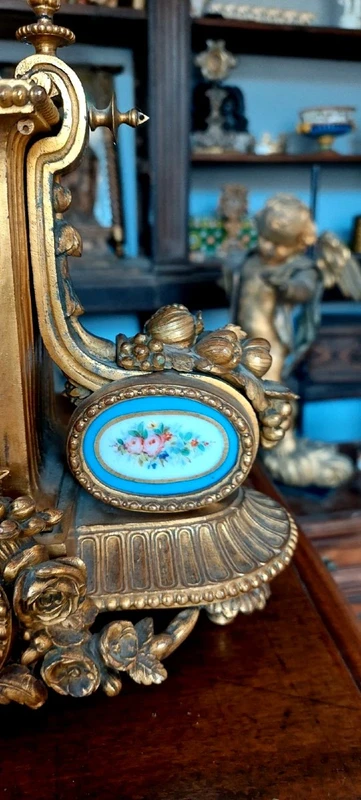 Antico Orologio Da Tavolo Bronzo Dorato porcellana sevres Francia Fine 800