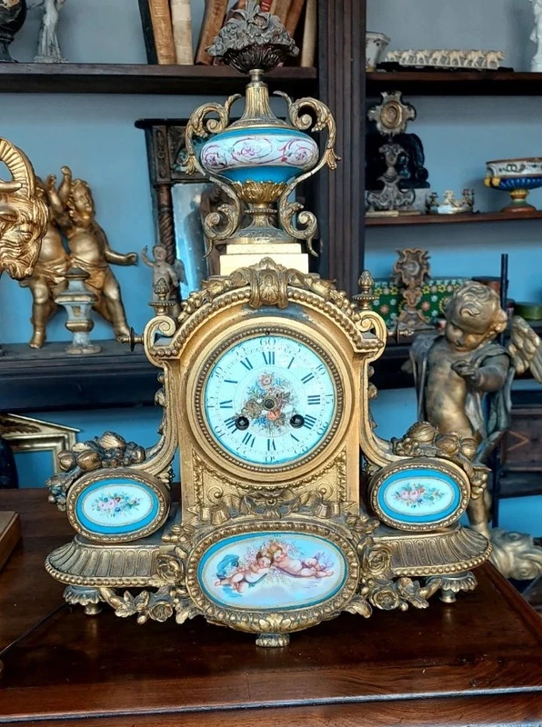 Antico Orologio Da Tavolo Bronzo Dorato porcellana sevres Francia Fine 800