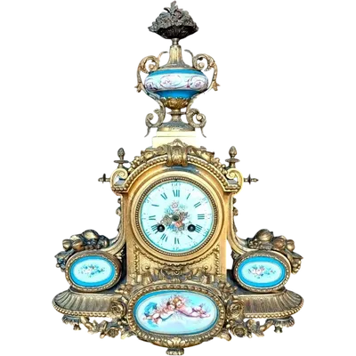 Antique Gilded Bronze Table Clock, Sèvres Porcelain, France, Late 19th Century