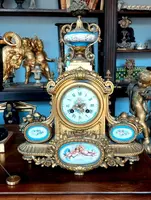 Antico Orologio Da Tavolo Bronzo Dorato porcellana sevres Francia Fine 800