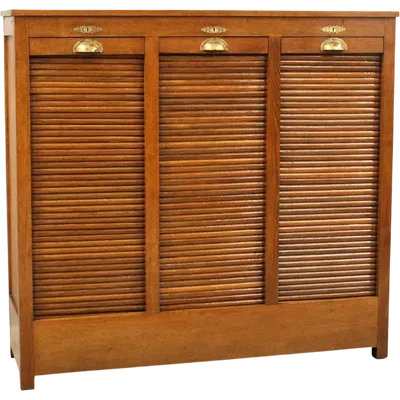 Oak File Cabinet with Sliding Doors
