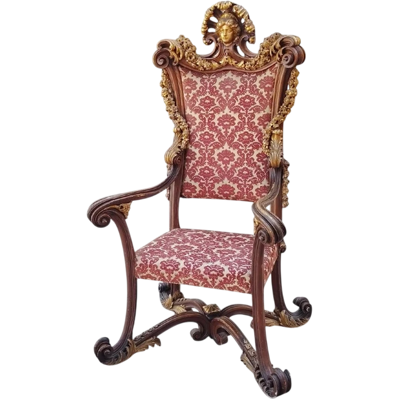 Large, carved Baroque ceremonial throne from the 19th century