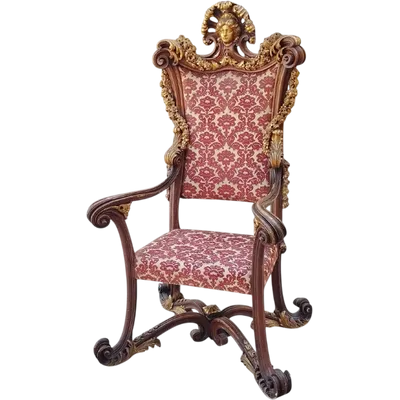 Large, carved Baroque ceremonial throne from the 19th century