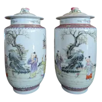 Pair of Chinese porcelain vases with lids, decoration "children in the garden"