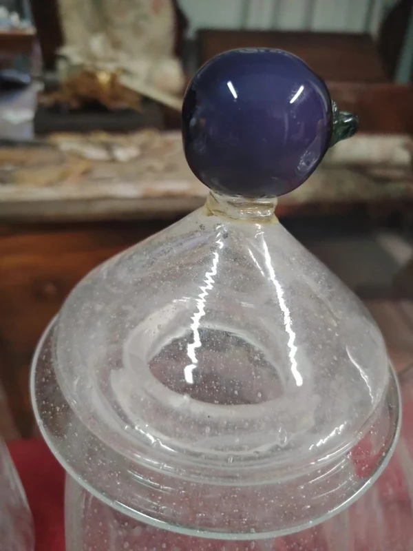 Tre Vasi farmacia antichi n vetro soffiato Dipinti Primi '900 Murano. H.35 CM