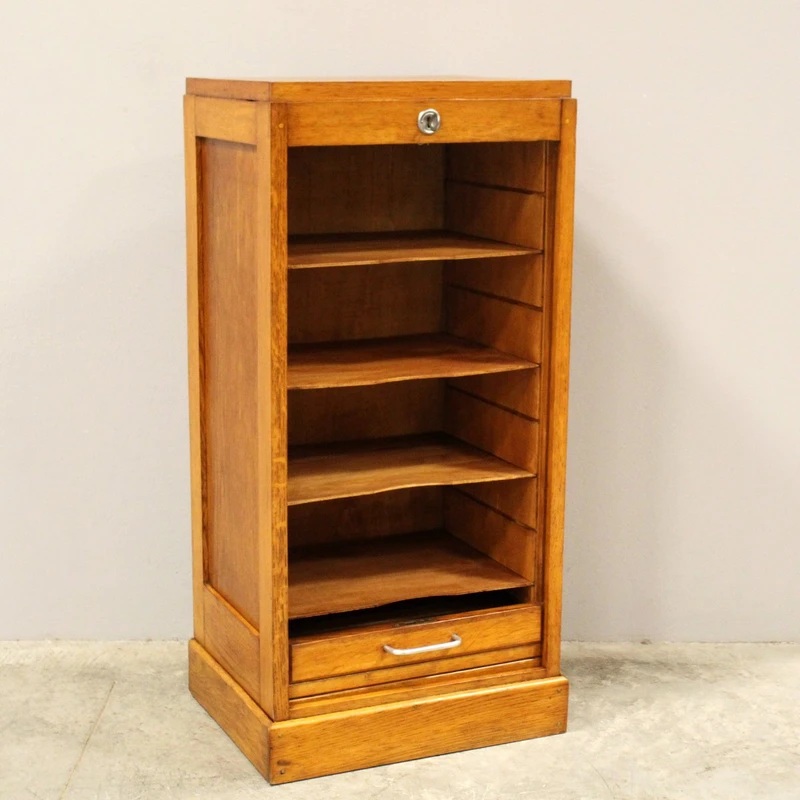 Antique oak filing cabinet with sliding doors