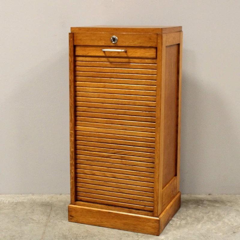 Antique oak filing cabinet with sliding doors