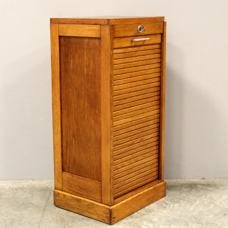 Antique oak filing cabinet with sliding doors