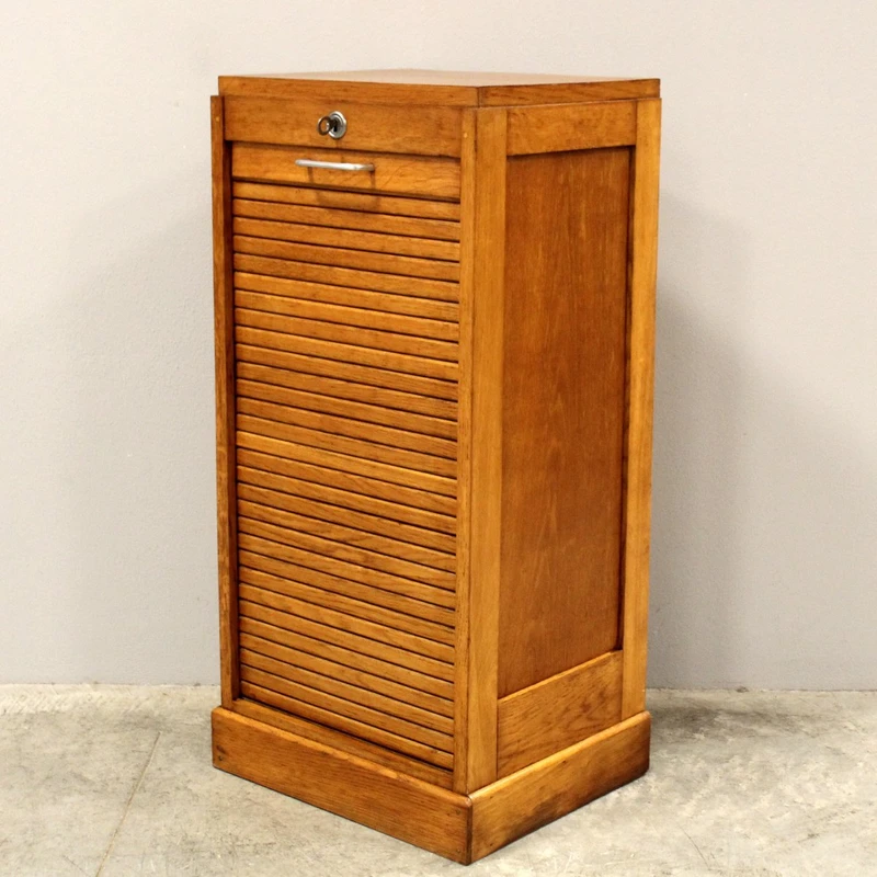 Antique oak filing cabinet with sliding doors