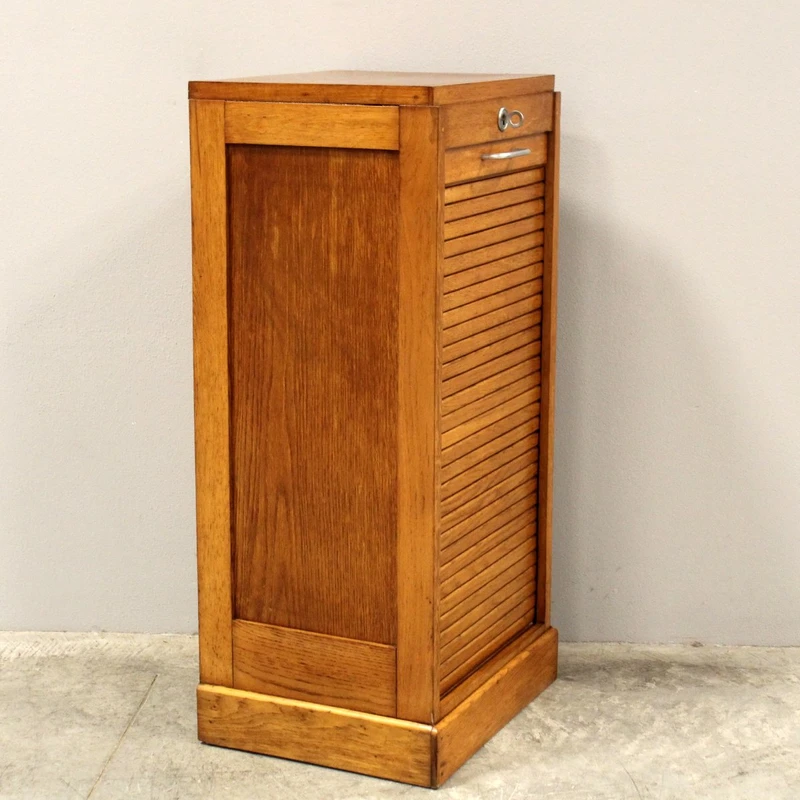 Antique oak filing cabinet with sliding doors
