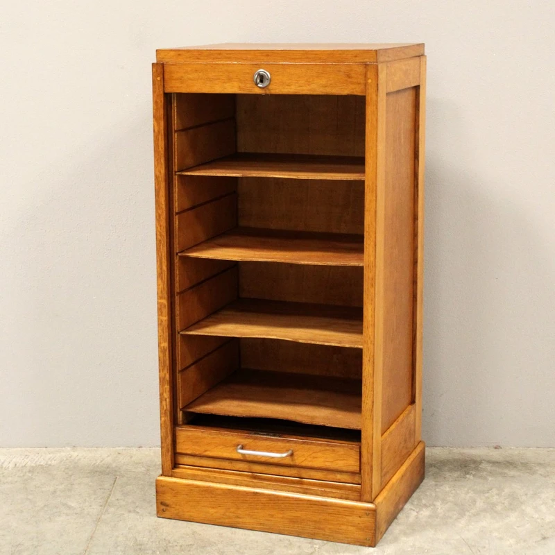 Antique oak filing cabinet with sliding doors