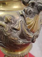 Grande lampada a petrolio da tavolo antica in bronzo in stile neoclassico, fine 800