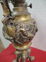 Grande lampada a petrolio da tavolo antica in bronzo in stile neoclassico, fine 800