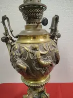Grande lampada a petrolio da tavolo antica in bronzo in stile neoclassico, fine 800