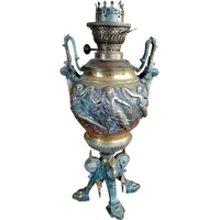 Grande lampada a petrolio da tavolo antica in bronzo in stile neoclassico, fine 800