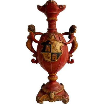 Baroque candle holder made of wood and plaster, lacquered and painted—17th century. Spain