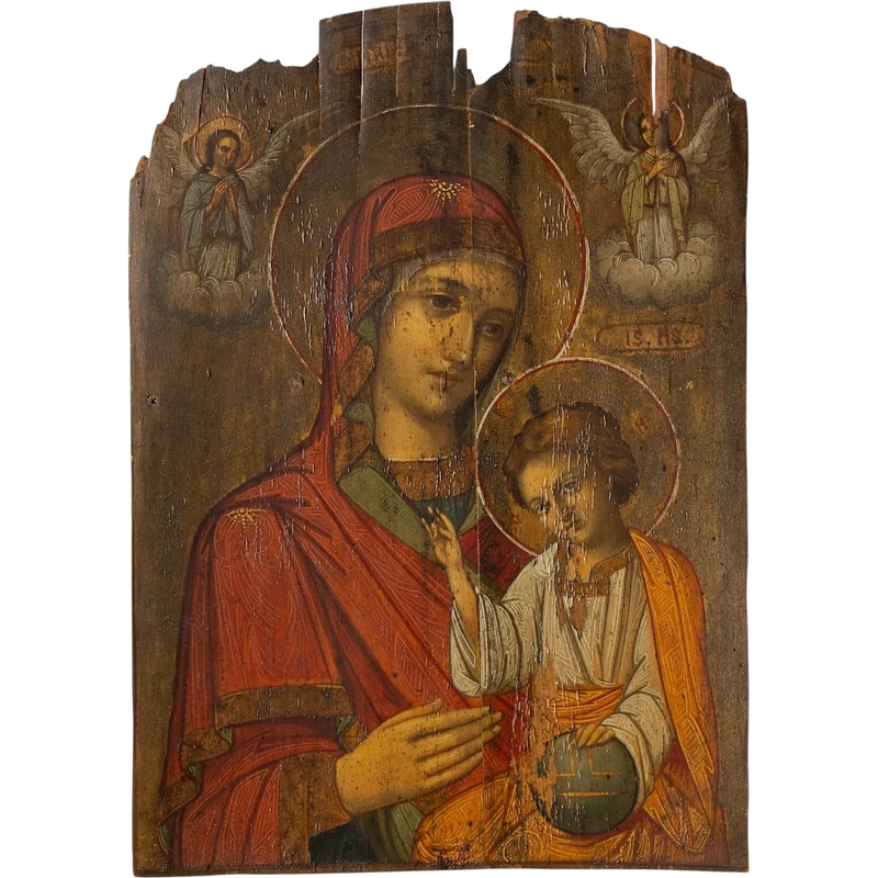 Huile sur panneau, Vierge de Kazan avec l'Enfant Sauveur du Monde - Veneto Cretese, XVIIe siècle