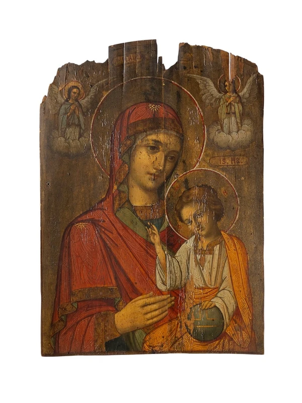 Huile sur panneau, Vierge de Kazan avec l'Enfant Sauveur du Monde - Veneto Cretese, XVIIe siècle