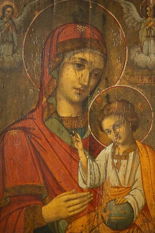 Huile sur panneau, Vierge de Kazan avec l'Enfant Sauveur du Monde - Veneto Cretese, XVIIe siècle