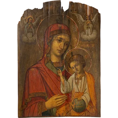 Oil on panel, Our Lady of Kazan with the Child, Savior of the World - by Veneto Cretese, 17th century