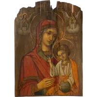 Huile sur panneau, Vierge de Kazan avec l'Enfant Sauveur du Monde - Veneto Cretese, XVIIe siècle