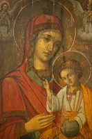 Huile sur panneau, Vierge de Kazan avec l'Enfant Sauveur du Monde - Veneto Cretese, XVIIe siècle